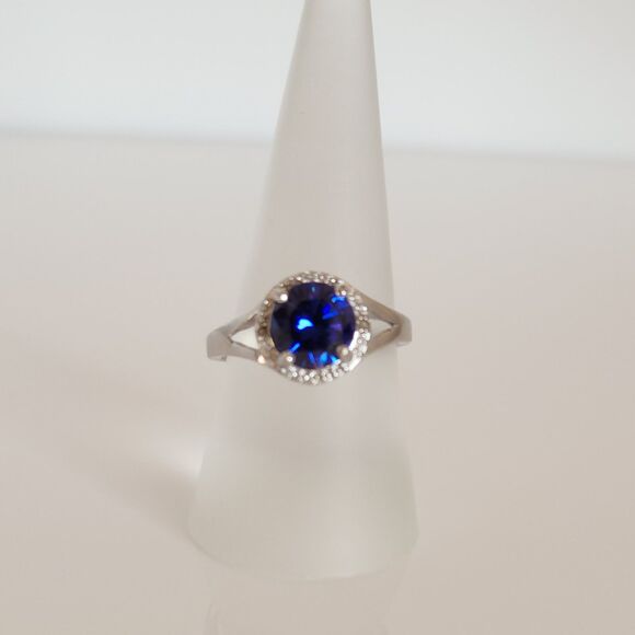 Tanzanite Simulated CZ Halo Ring Size 7-1/2 - Picture 5 of 10